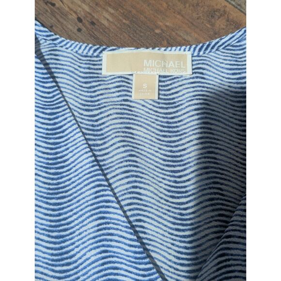 MICHAEL Michael Kors S Blue White Wave Print Tie Front Blouse - Picture 2 of 5